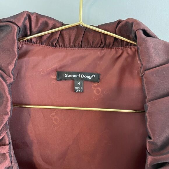 Samuel Dong Double Breasted Short Blazer || SZ M || Burgundy - Picture 13 of 14
